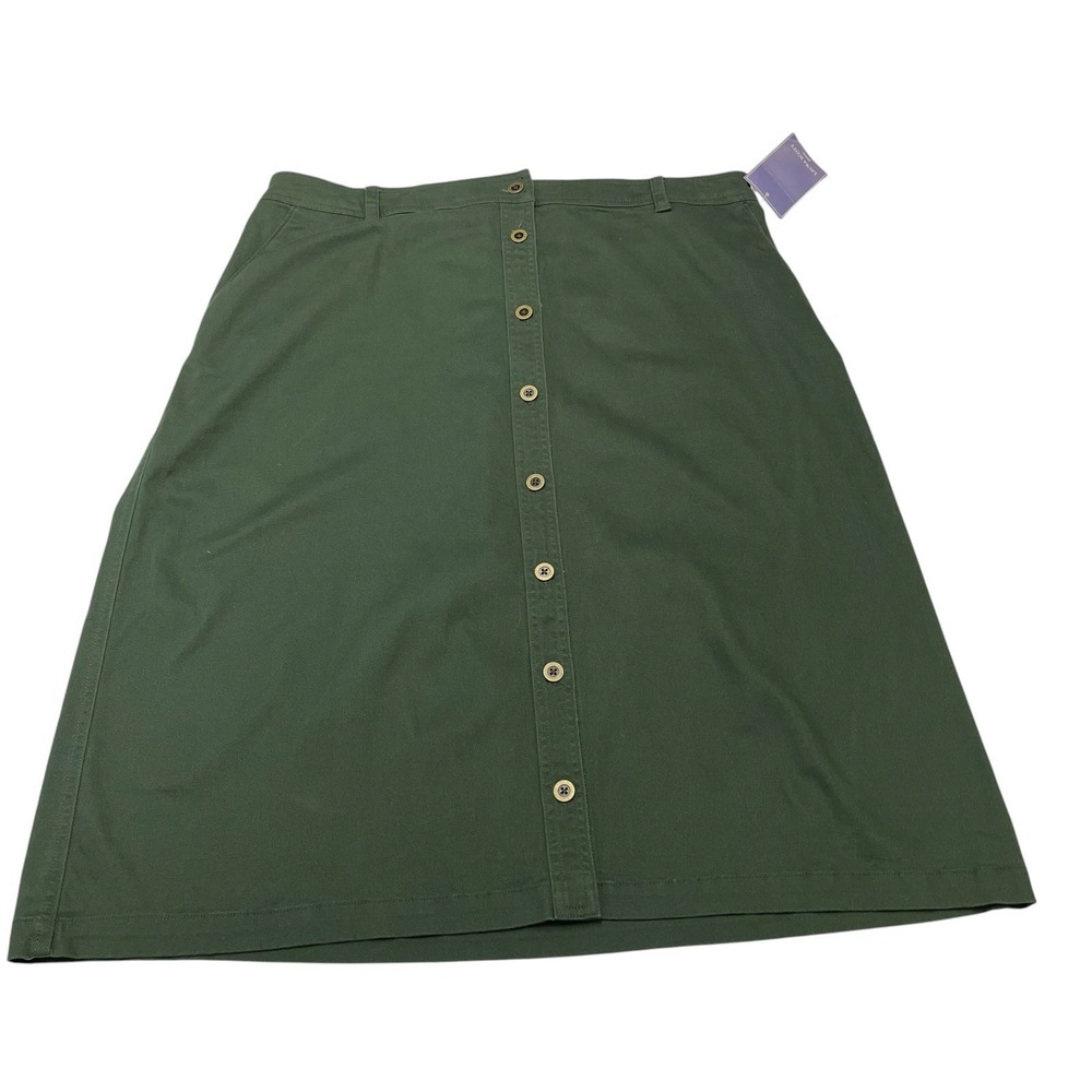 Karen Scott Skirt Army Green Cotton Blend Button Front Midi 16P Modest Western